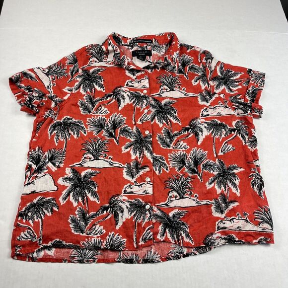 Tahari Liinen Flax Short Sleeve Shirt Tropical Hawaiian Coastal Top Casual Large - Picture 1 of 9